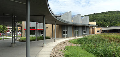 Exterior walkway of the high school.